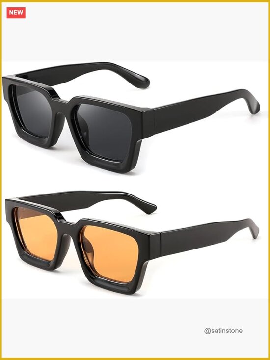Retro 90s Square Chunky Rectangle Sunglasses UV400 Protection main image 4